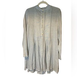 CP Shades Regina Pintuck Linen Tunic Dress Light Blue XS